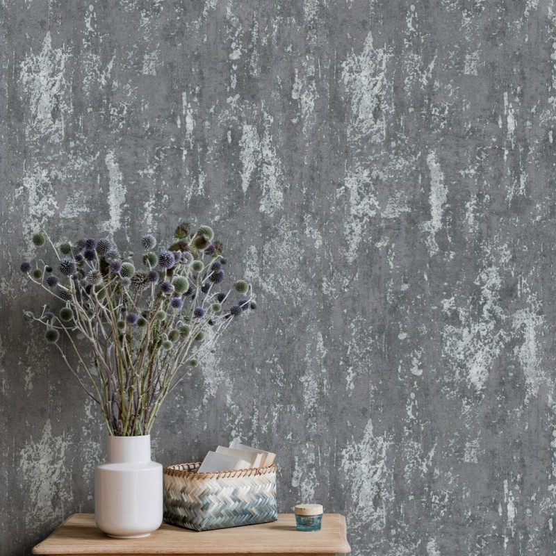 Metallic Industrial Textured Wallpaper - Grey