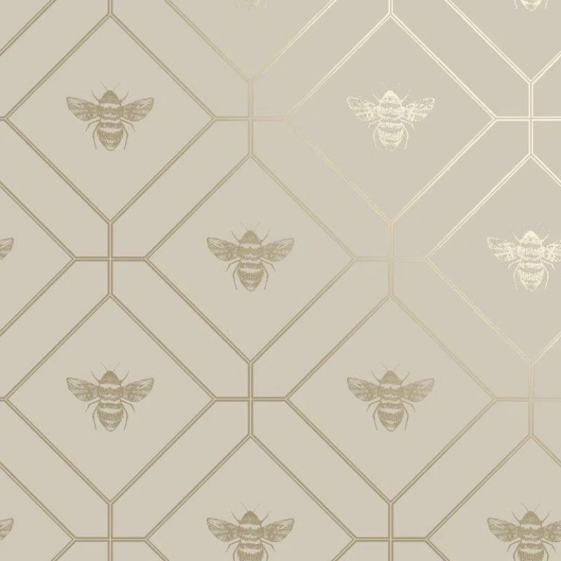Honeycomb Bee Wallpaper Taupe