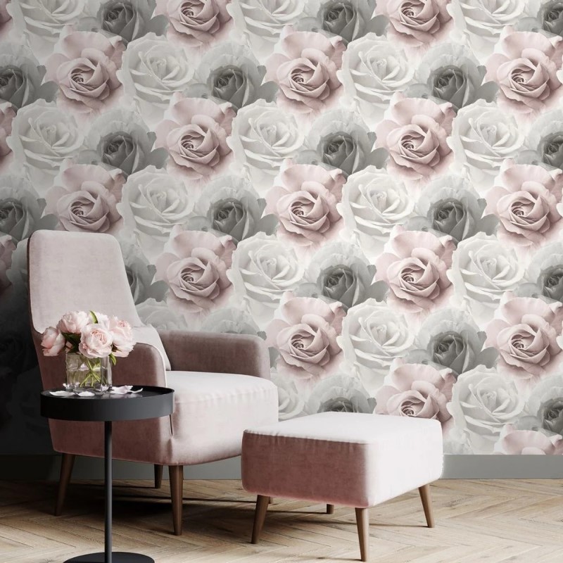 Rhoda Rose Wallpaper Pink and Grey