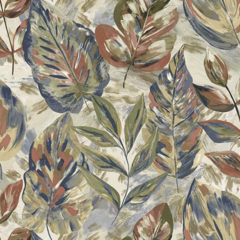 Aralia Leaf Printed Metallic Wallpaper Beige