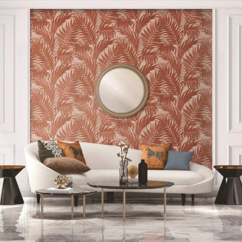 Grace Tropical Palm Leaf Wallpaper Orange and Beige