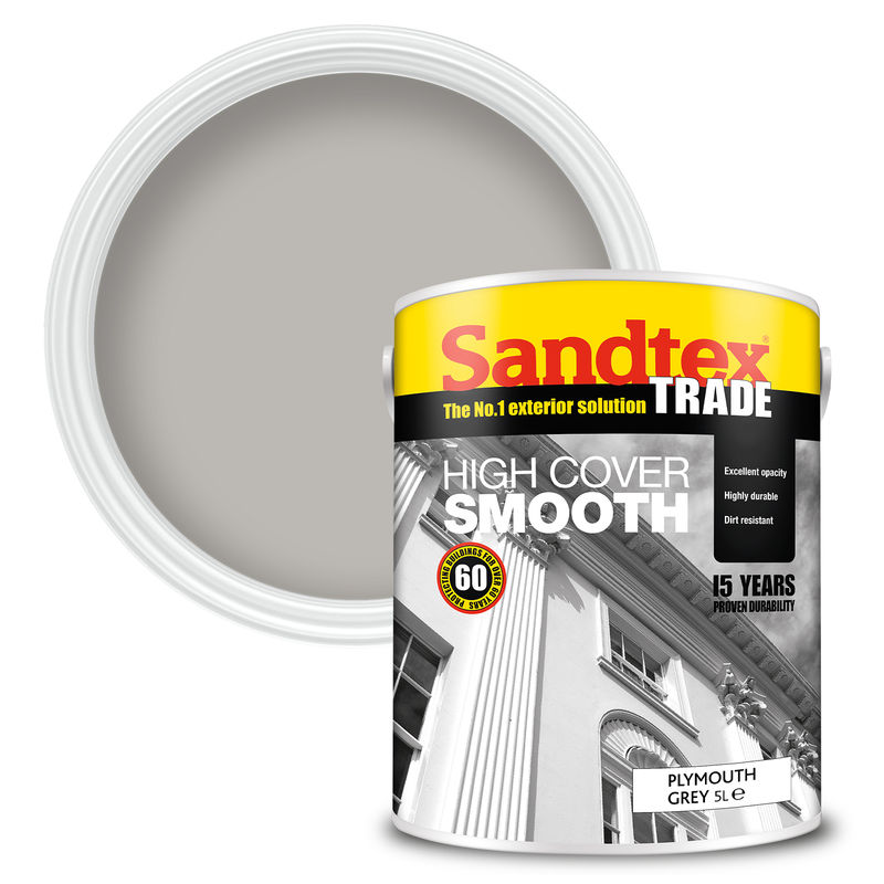 Sandtex Trade High Cover Smooth Masonry Paint - Plymouth Grey 5L