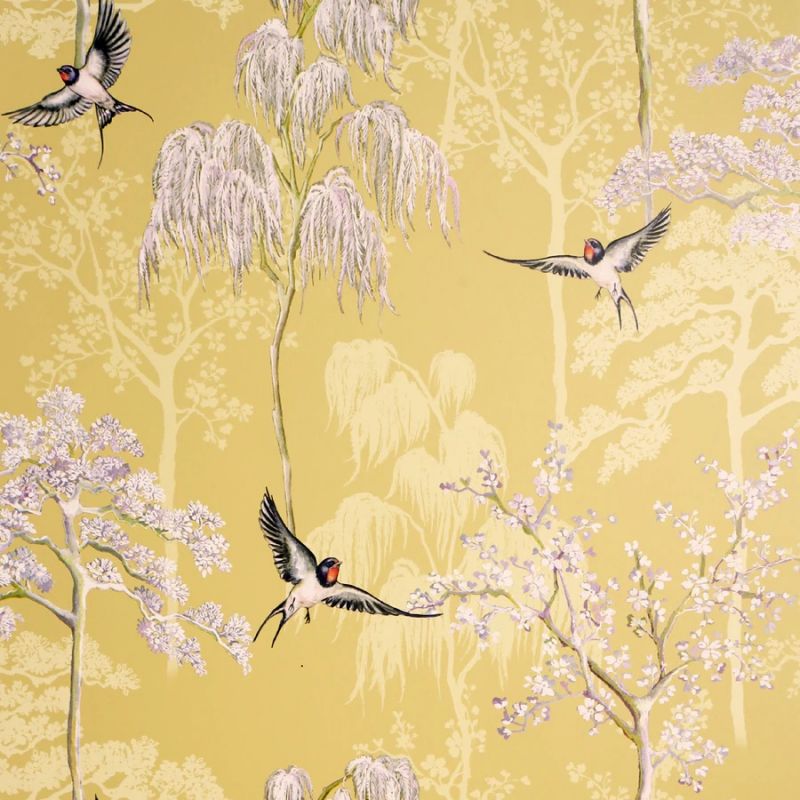 Japanese Garden Oriental Tree and Bird Wallpaper