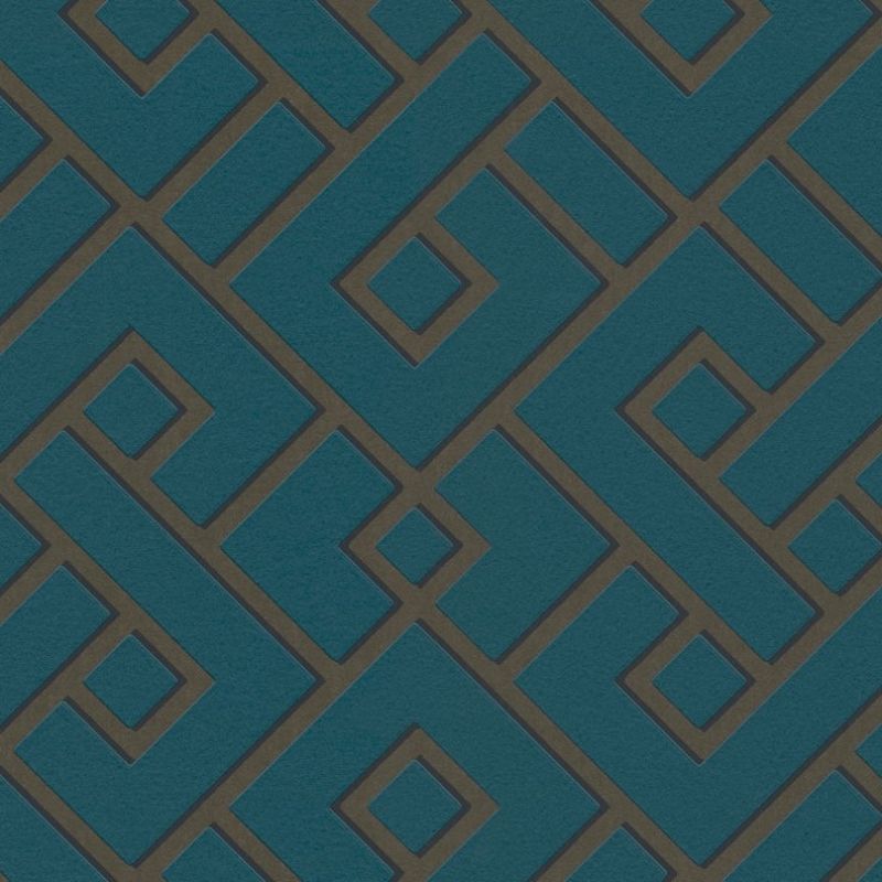Geometric Shape Printed Wallpaper - Teal and Bronze 