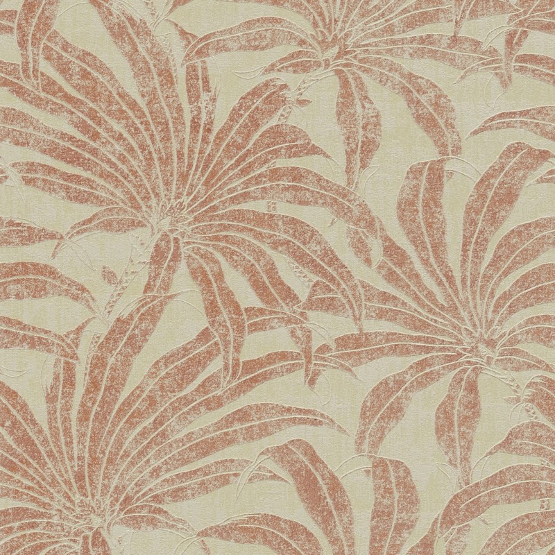 Tropical Palm Leaf Wallpaper - Beige & Red