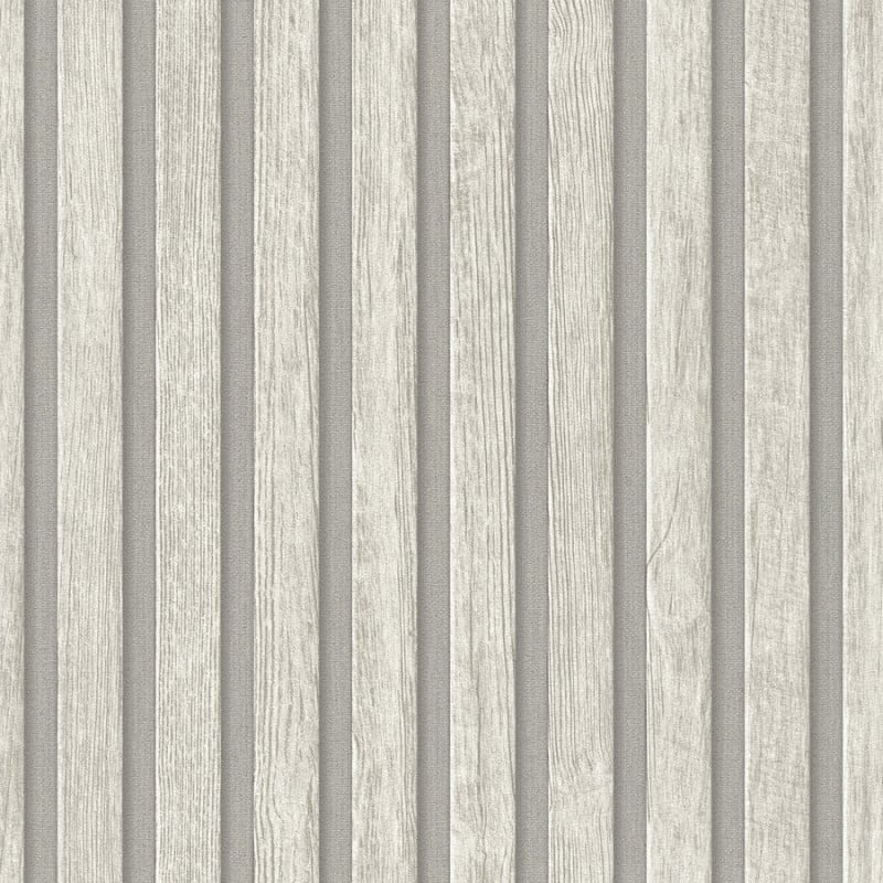 Wooden Slat 3D Wallpaper - Light Grey 