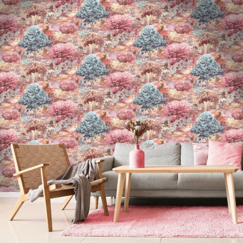 Astrology Woodland Wallpaper Pink