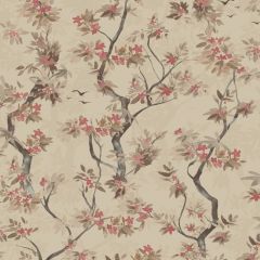 Folia Blossoming Tree Wallpaper Taupe/Red