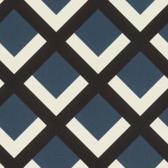 Retro Geometric Grid Wallpaper Blue Black & White
