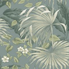 Retreat Large Leaf Floral Wallpaper - Teal/Cream
