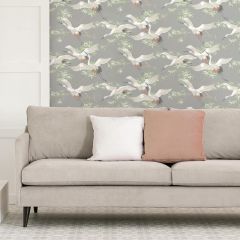 Cranes Bird Printed Wallpaper Grey