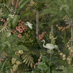 Masoala Tropical Palm Tree and Crane Wallpaper Green