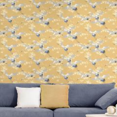 Cranes Bird Printed Wallpaper Mustard