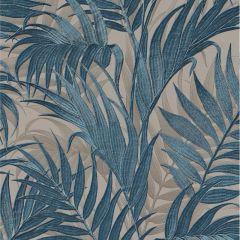 Grace Tropical Palm Leaf Wallpaper Petrol Blue/Beige