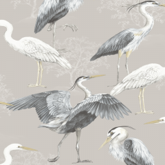 Heron Bird Oriental Greige Wallpaper