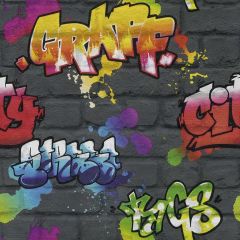 Kids Multi Graffiti Wallpaper Black