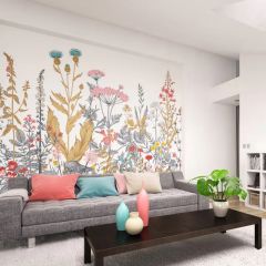 Origin Botanical Fleur Wall Mural Dove/Coral