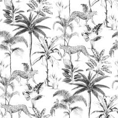 Savannah Leopard Palm Tree Black and White Wallpaper 