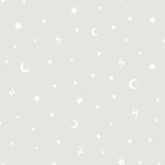 Stars and Moon Grey Glow in the Dark Wallpaper