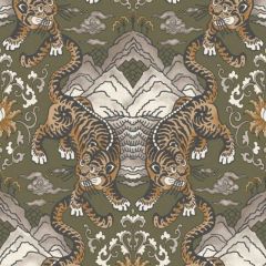 Tora Oriental Tiger Wallpaper Khaki