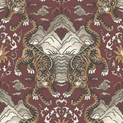 Tora Oriental Tiger Wallpaper Maroon