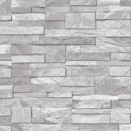 Stone Effect Wallpaper Grey with various rectangular stone-effect tile wallpaper pattern over the top.