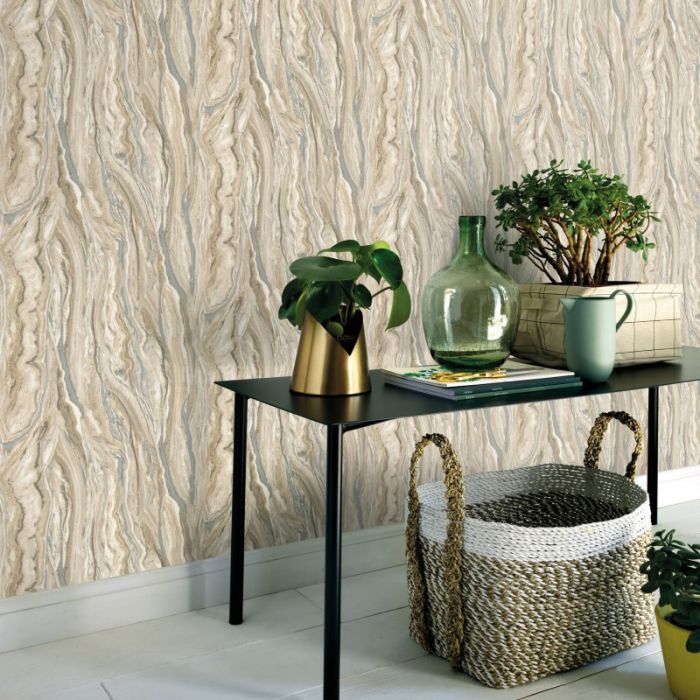 Elle Decoration Marble Effect Wallpaper Beige