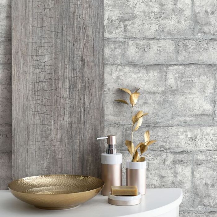 Slate Brick Wall Effect Wallpaper Light Grey