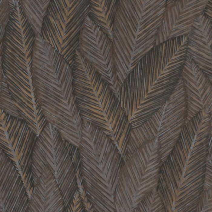 Textured Tropical Leaf Wallpaper - Copper & Brown