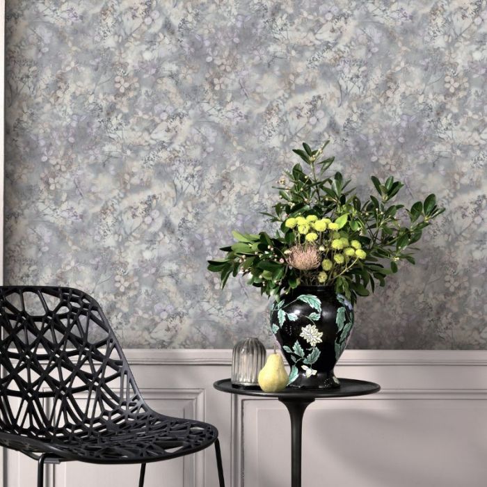 Purity Blossom Floral Wallpaper - Grey 