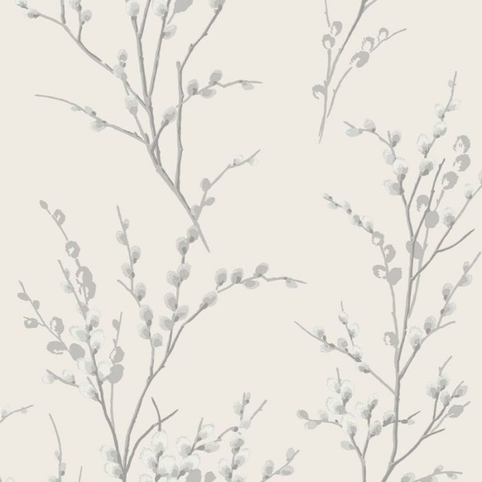 Laura Ashley Pussy Willow Off White/Steel Wallpaper