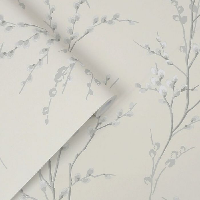 Laura Ashley Pussy Willow Off White/Steel Wallpaper