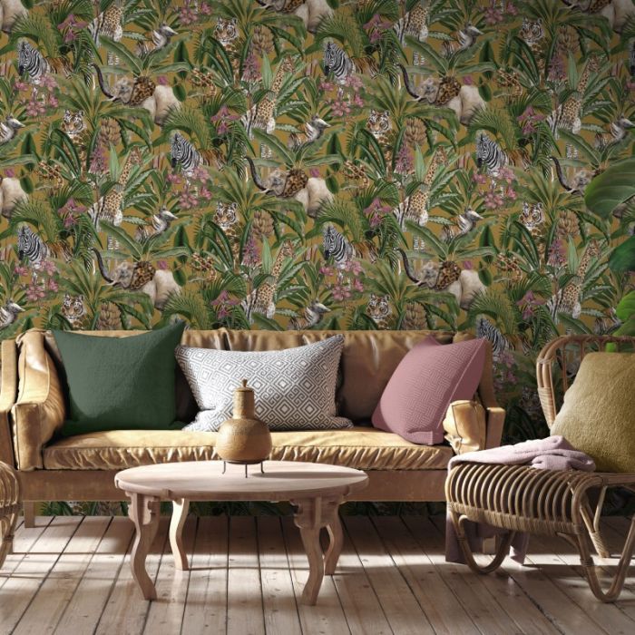 Safari Fusion Wallpaper Ochre | Holden Decor | Decorating Centre Online