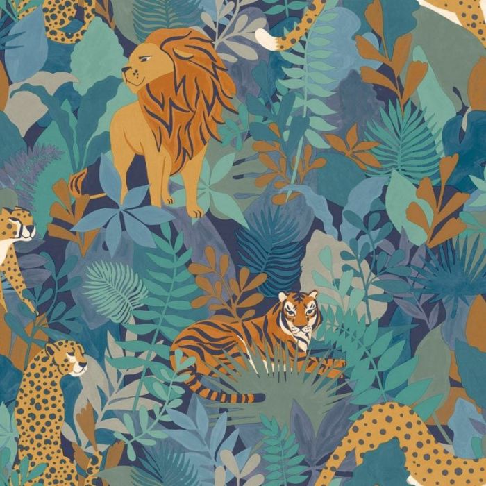 Tropical Animal Kingdom Wallpaper Blue