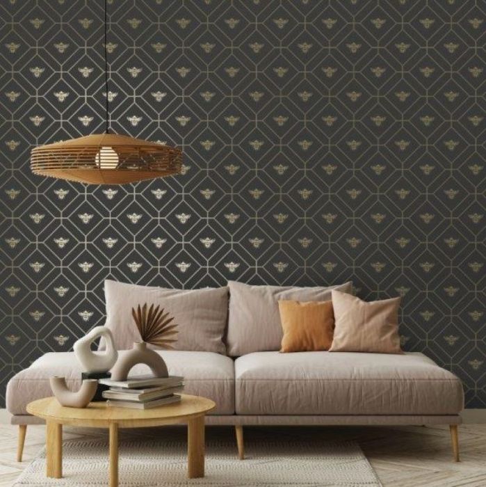 Honeycomb Bee Wallpaper Charcoal | Bee Wallpaper