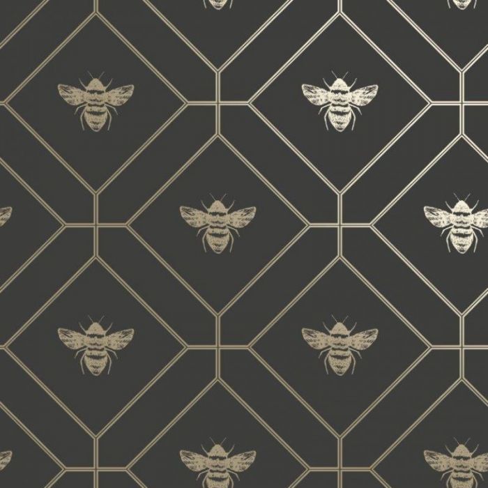 Honeycomb Bee Charcoal Black Wallpaper 