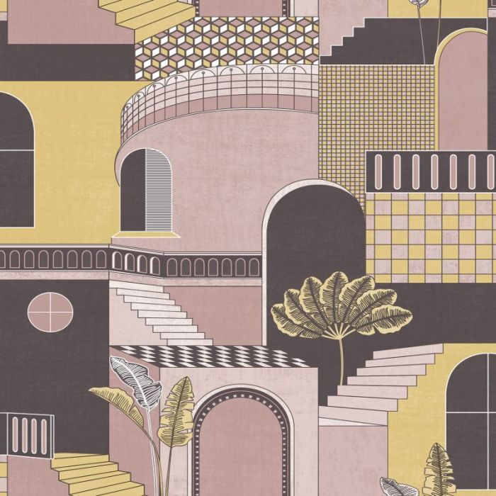 Medina Mediterranean Building Wallpaper Pink/Yellow