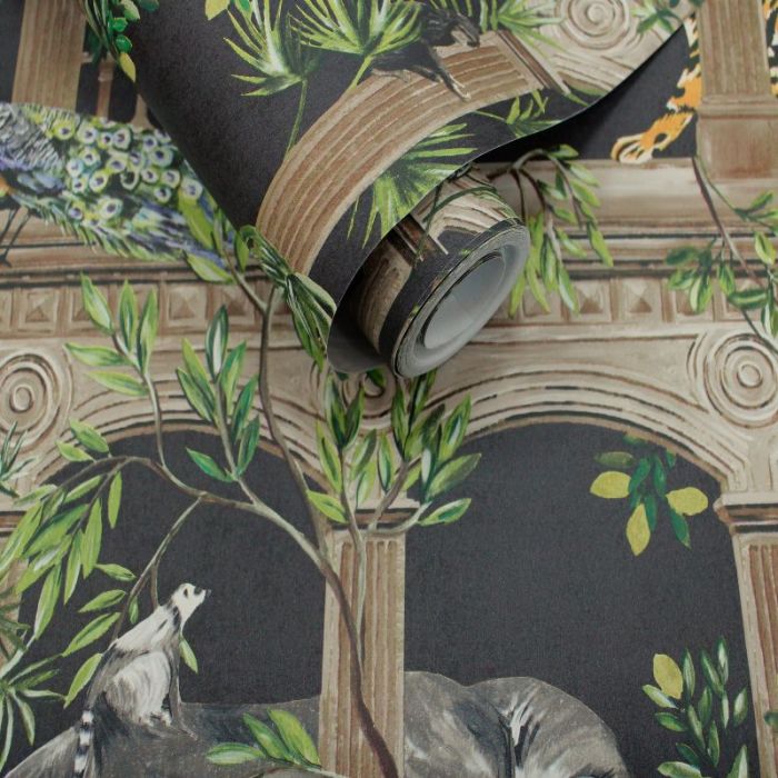 Tropical Animal Arches Black Wallpaper 
