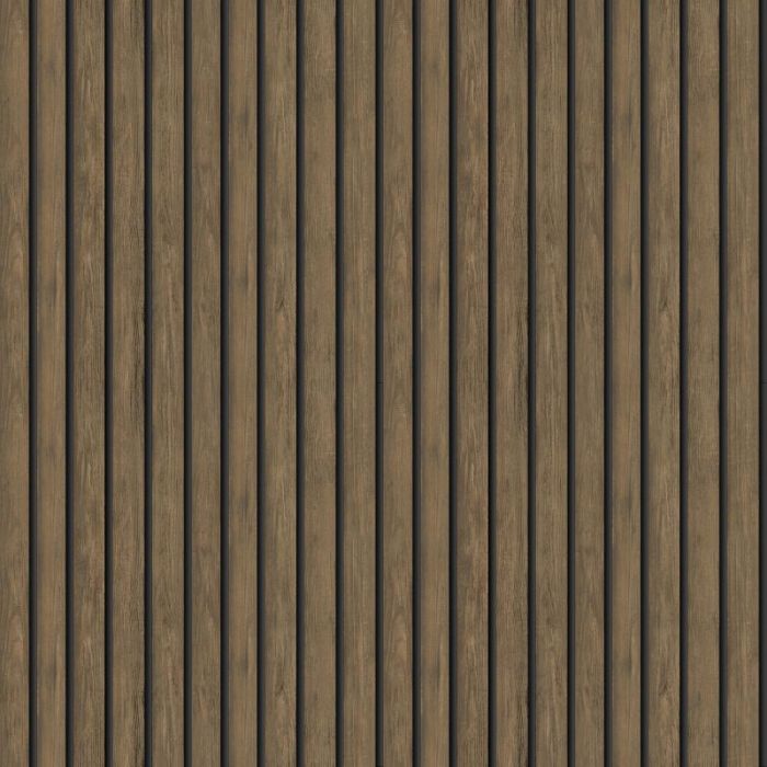 Wooden Slat Panelled Wallpaper Dark Oak