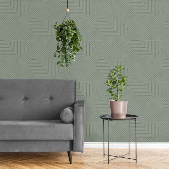 Elba Geometric Panelled Wallpaper Green