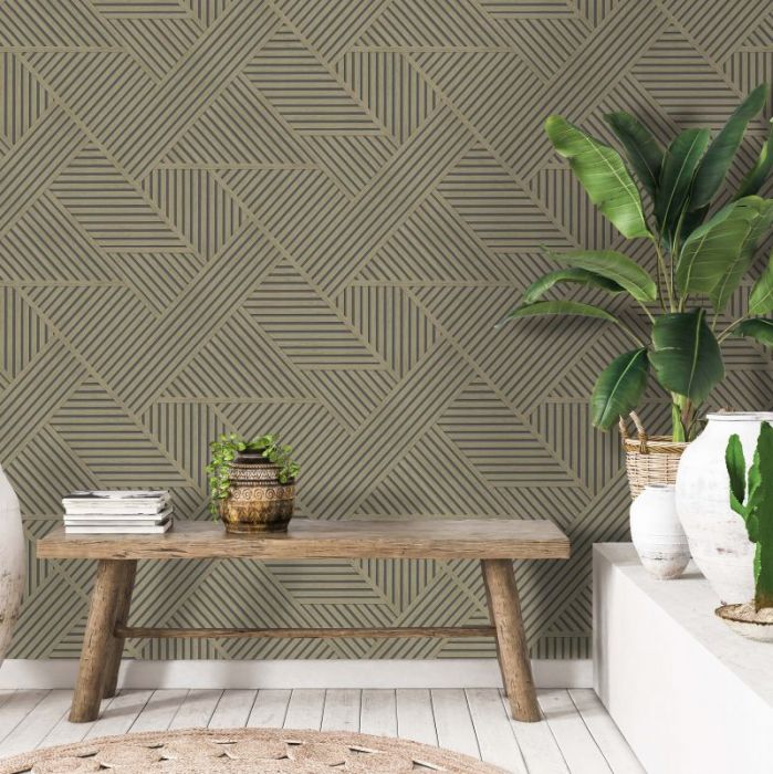 Elba Geometric Panelled Wallpaper Natural