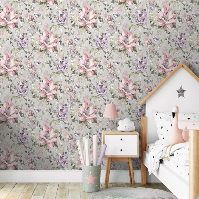 Floral Fairies Grey Wallpaper 