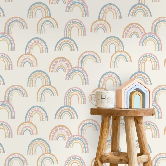Boho Rainbow Wallpaper - Orange/Pink/Blue