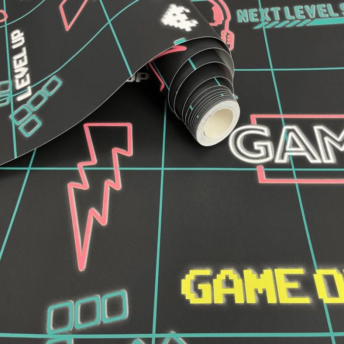 Kids Gamer Wallpaper - Black/Neon Pink