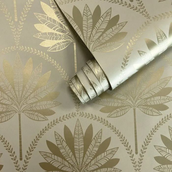 Glistening Metallic Palm Tree Wallpaper Neutral