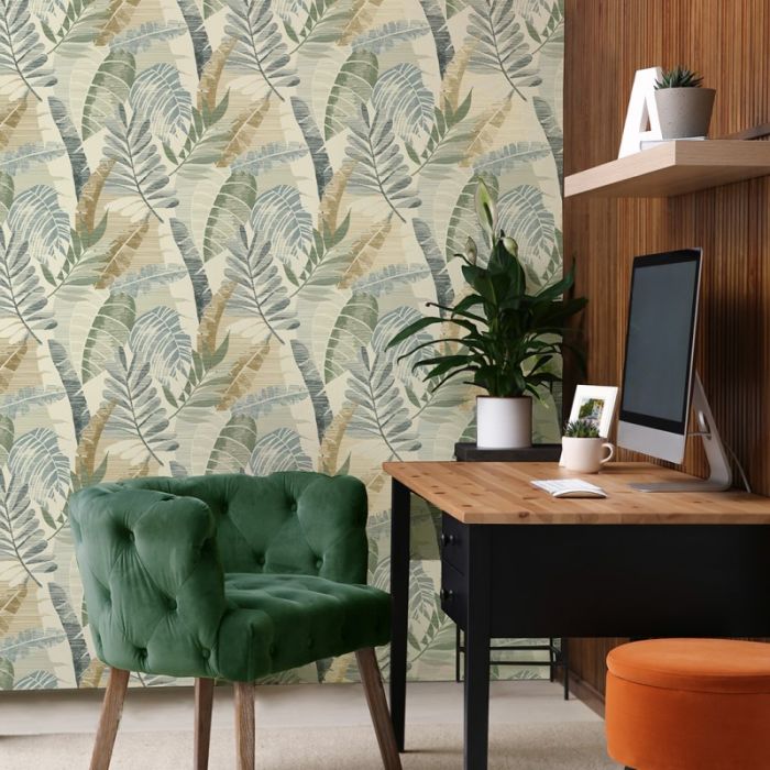 Sarika Metallic Leaf Wallpaper