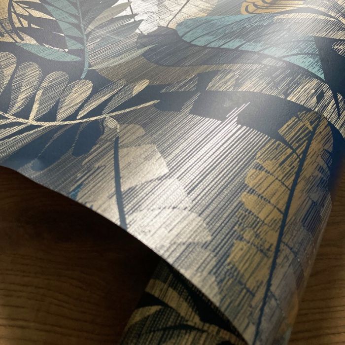 Sarika Metallic Leaf Wallpaper - Blue/Gold