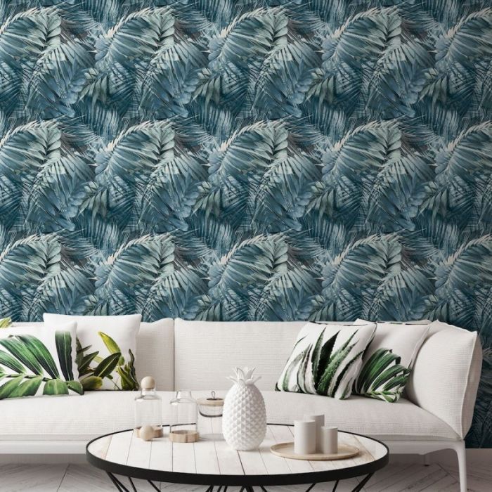 Antigua Palm Wallpaper Blue