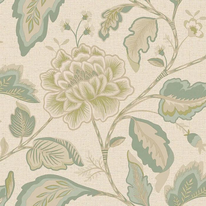 Maya Leaf Trail Wallpaper - Sage/Cream