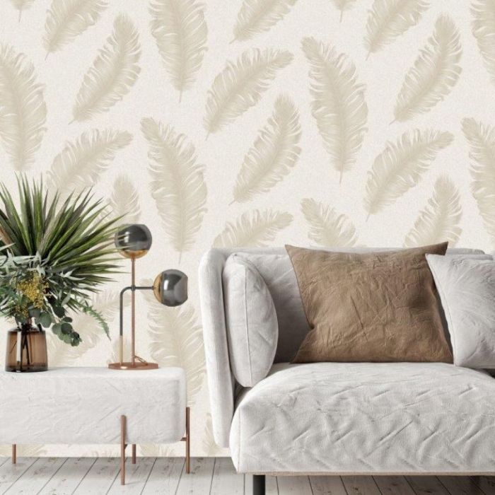 Ciara Textured Feather Wallpaper Cream/Soft Beige